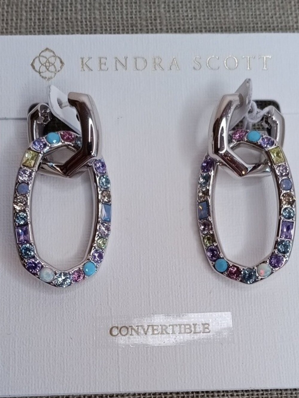 Kendra Scott Silver Devin Crystal Oval Link Convertible Pierced Earrings